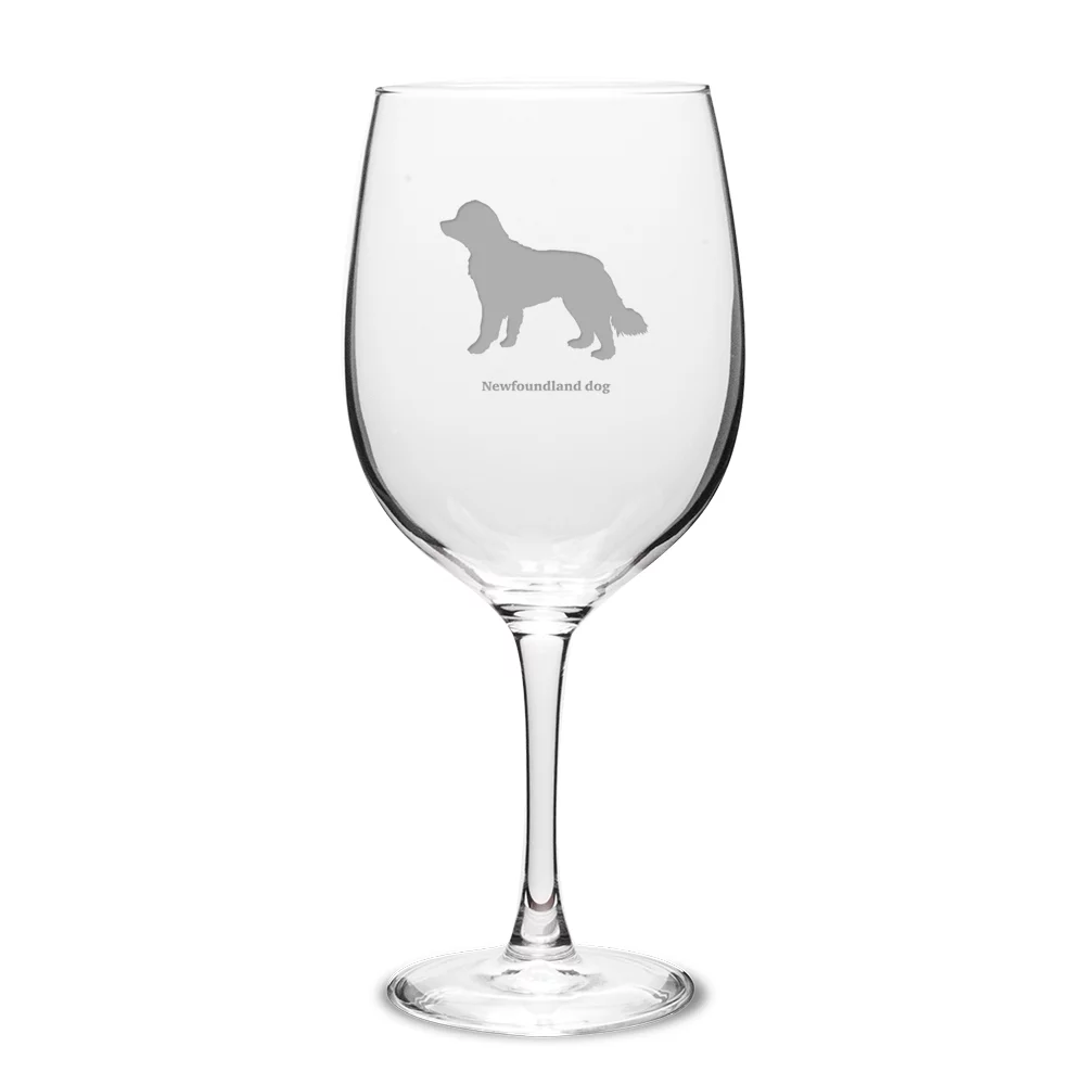 Newfoundland Dog Deep Etched 19 oz Classic Red Wine Glass