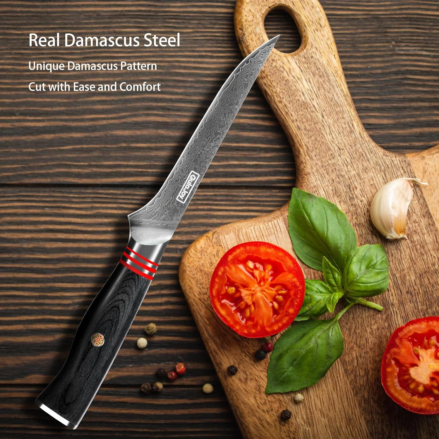 Qulajoy 6 Inch Boning Knife, Japanese Damascus Steel Knife, Professional Fillet Knives for Meat Vegetable Bone