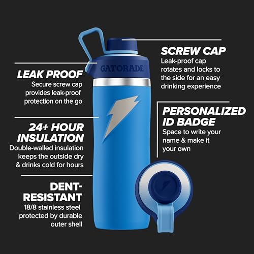 Gatorade 'Overtime' 22oz Stainless Steel Water Bottle, Twist Cap, Grey