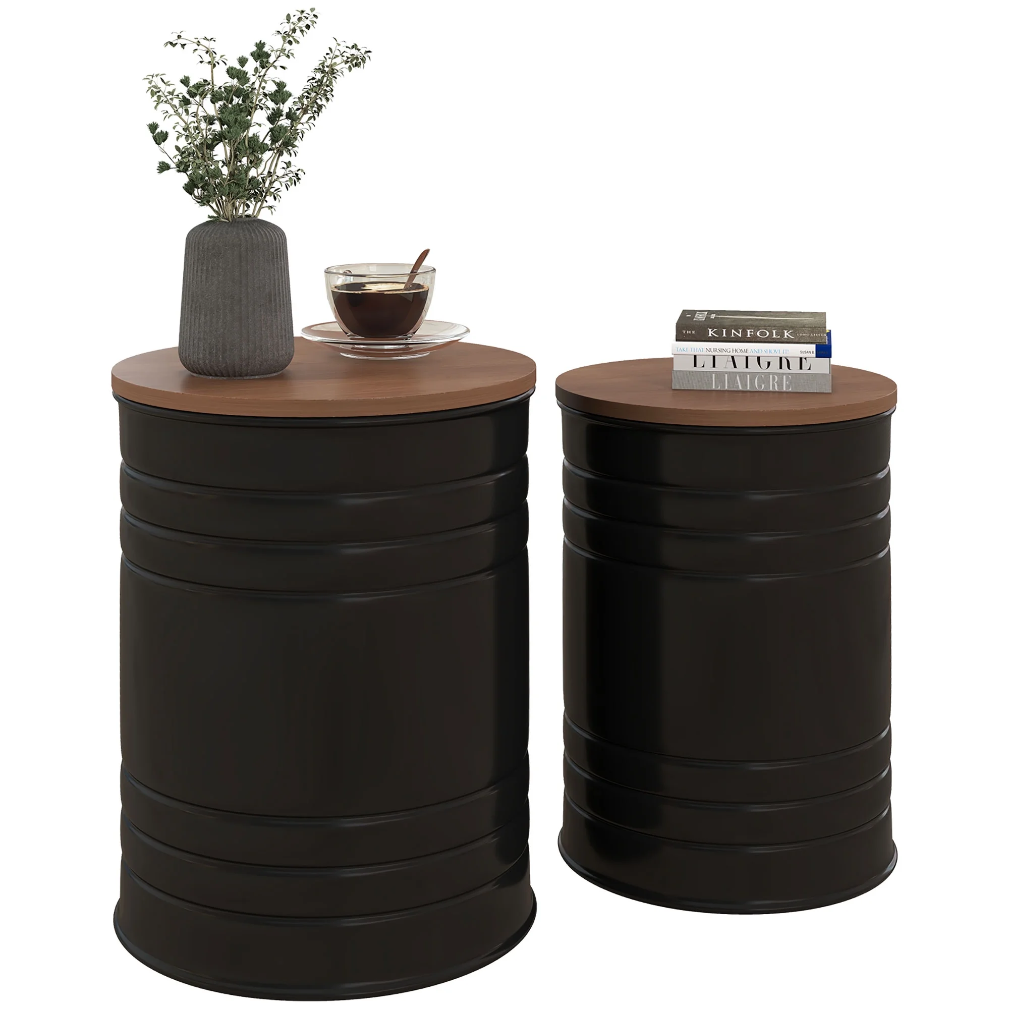 HOMCOM Nesting Storage Ottomans Set of 2 with Lids, Hidden Space