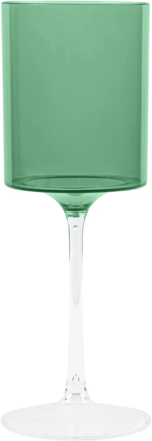 EcoQuality Green Plastic Wine Glasses with Clear Stem - 9 oz Wine Glass, Disposable Shatterproof Wine Goblets, Reusable, Elegant Drink Cup Tumbler, Weddings, Party, Dinner, Baby Showers (10)