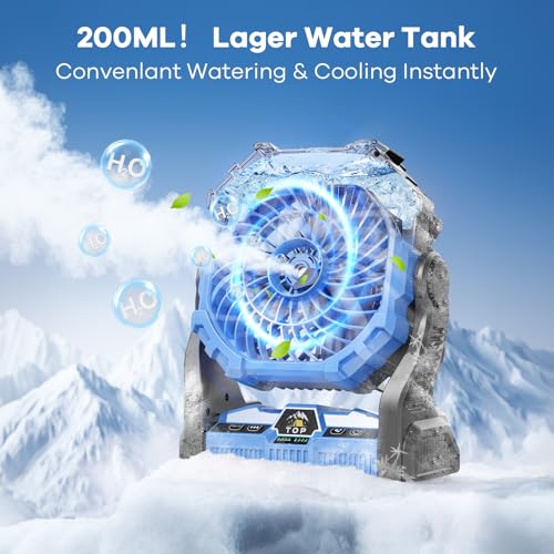 Misting Fan Portable with RGB Lantern, 30000 mAh Rechargeable Camping Mist Fan with Emergency Battery Power Bank Hurricane Supplies, Perfect Cooling Mister for Outdoor Travel