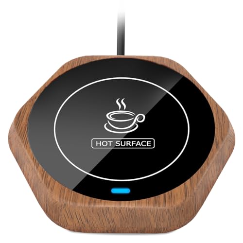 Smart Beverage Heating Plate Candle Wax Cup Warmer Electric Thermostat Coaster for Hot Coffee Milk Tea Water Cocoa Desk Home Office Use (R1 Black)