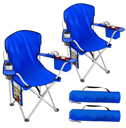 Folding Camping Chairs Durable 600D Oxford, Portable Outdoor Chair with Cooler Pouch, Cup Holder & Storage Pocket for Camping, Beach, Fishing