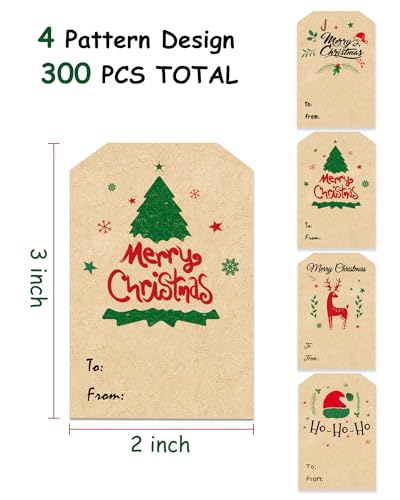 300 PCS Self Adhesive Gift Tag Stickers, 2 x 3 Inch Tags, Decorative Stickers for Holiday Presents & Packages, Envelopes Sealing, Gift Wraps, Easy to Write and Peel