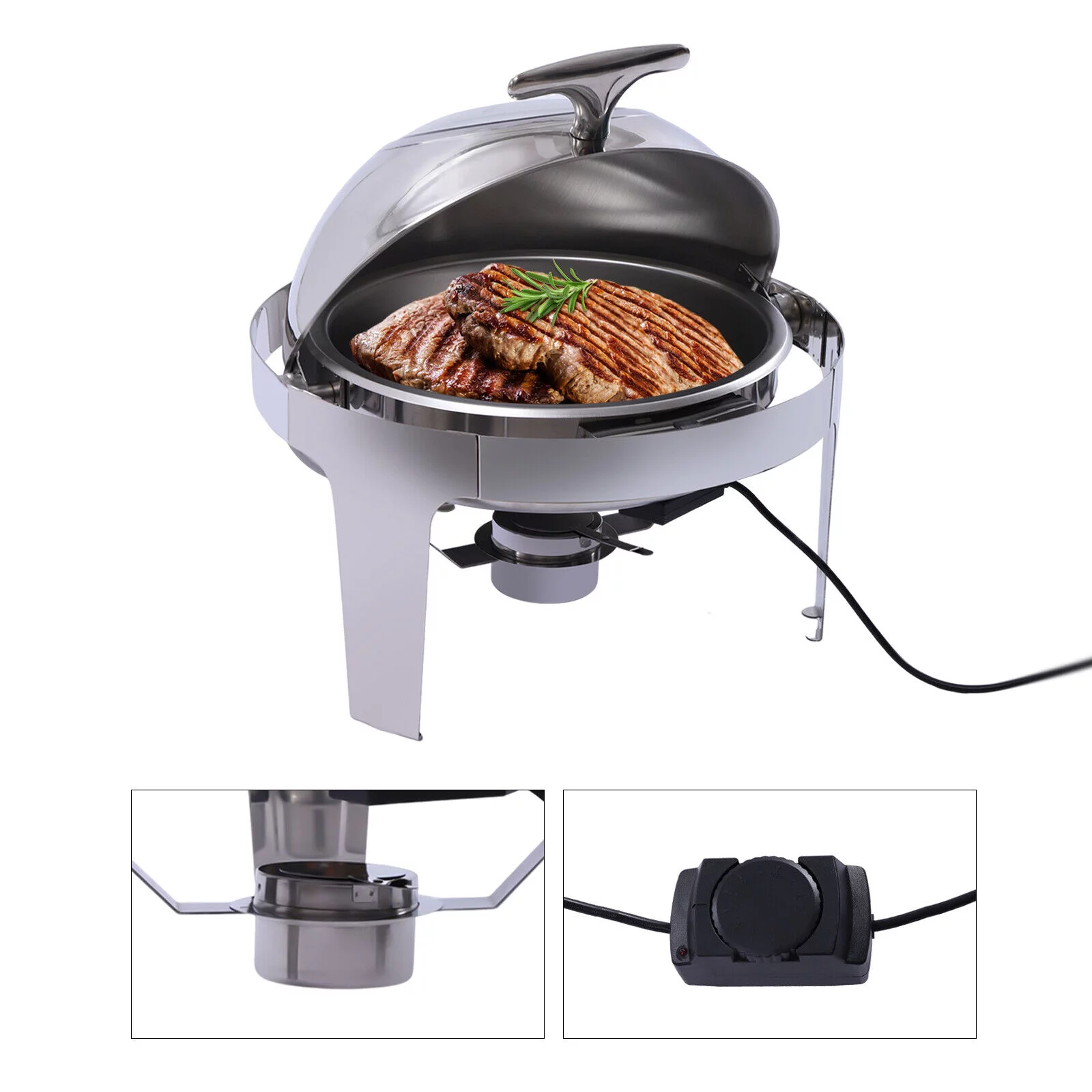 FETCOI 6L Electric Catering Chafing Dish Set Buffet Warmer Chafing Dish w/ Rolling Lid