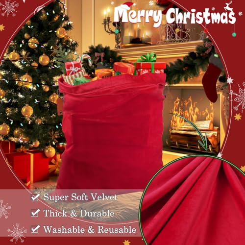 HRX Package Big Velvet Santa Bag, 31x28 Inch Super Soft Drawstring Christmas Gift Bag, Large Christmas Bags Cloth Sack for Presents