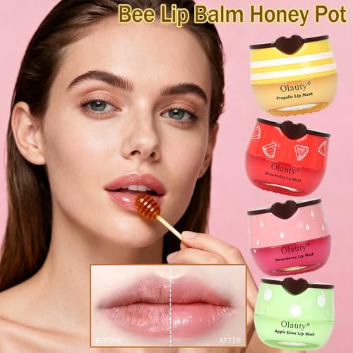 6 PCS Bee Lip Balm Mask Honey Pot, Honey Lip Balm Bulk, Moisturizing Lip Sleep Masks Hydrating Prevention Dry and Crack Lip Scrubs, Propolis Lip Mask Overnight Reduce Lip Lines