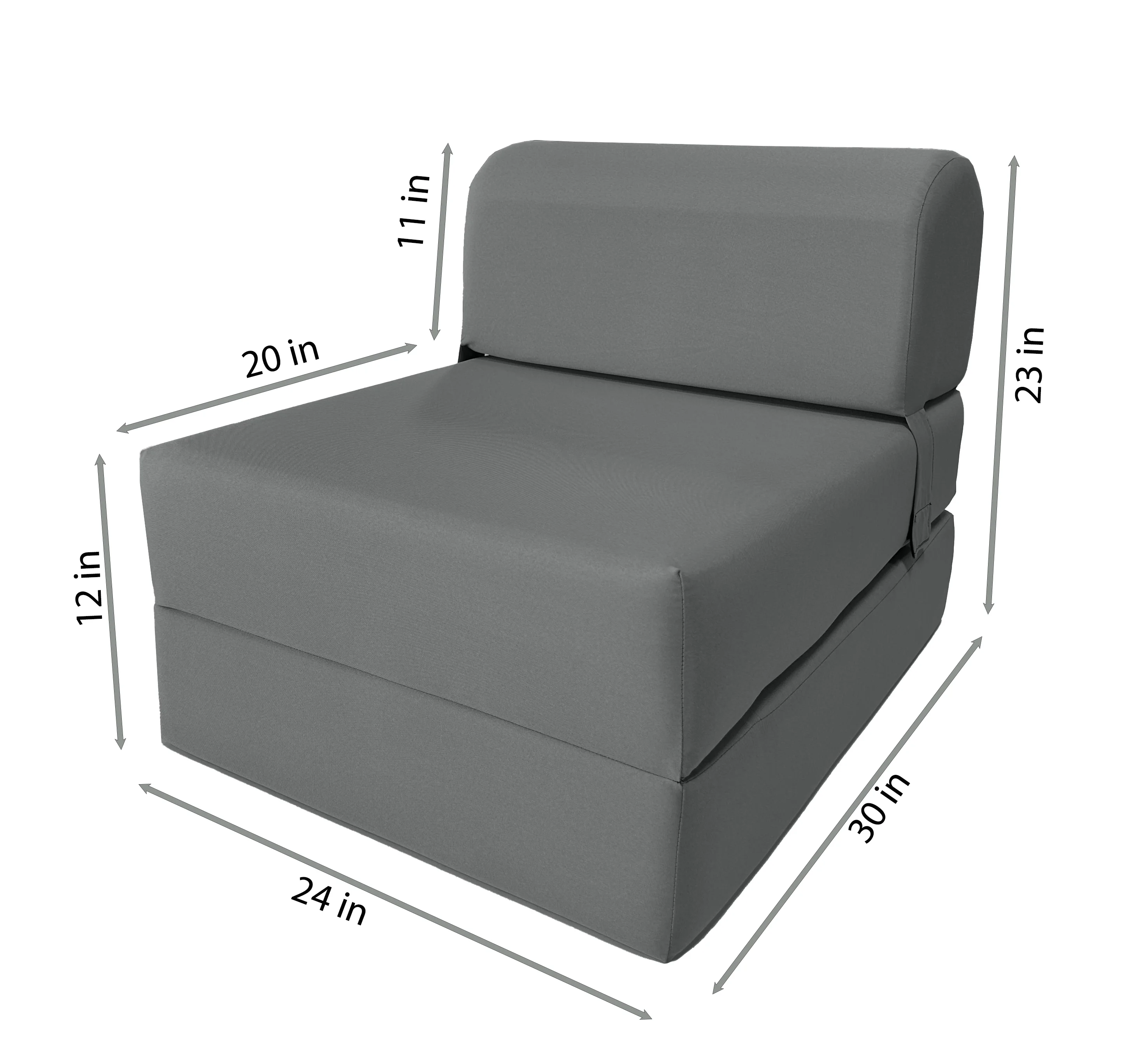 Gray Sleeper Chair Folding Foam Beds, Portable Studio Sofa Guest Bed, 6 x 24 x 70