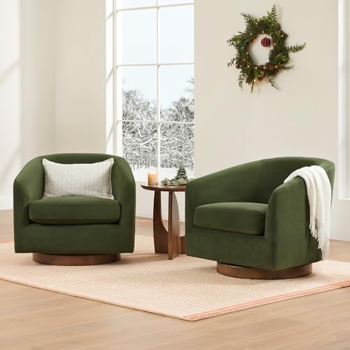 CHITA Swivel Accent Chair, FSC Certified Upholstered Fabric Barrel Chair for Living Room, Fully Assembled, Flax Beige