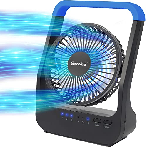 Battery Operated Fan, Camping Fan Battery Powered, Super Long Lasting, Portable D-Cell Battery Powered Desk Fan with Timer, 3 Speeds, Quiet, 180° Rotation, for Office,Bedroom,Outdoor, 5'', Blue