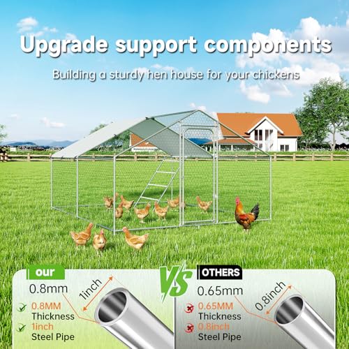Large Metal Chicken Coop Walk-in Poultry Cage with Waterproof and UV-Resistant Cover Outdoor Chicken Run Hen Rabbit Duck House for Backyard Farm Use Spire Roof(10’ W x 13.2’ L x 6.4’ H)