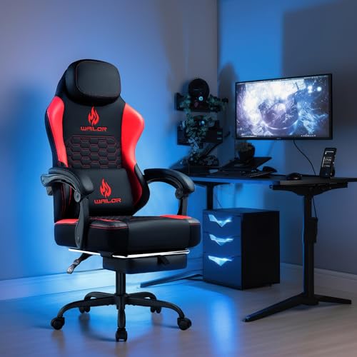 Gaming Chair with Massage and Packet Spring Cushion,Ergonomic Gamer Chairs for Adults with Footrest 300lbs,High Back Gamer Leather Chair with Headrest and Lumbar Support