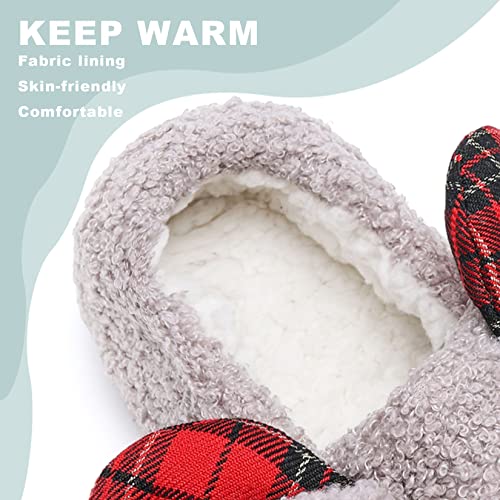 ASHION Women's Cute Fuzzy Reindeer House Slippers Stuffed Animal Bedroom Slippers Cozy Christmas Indoor Shoes