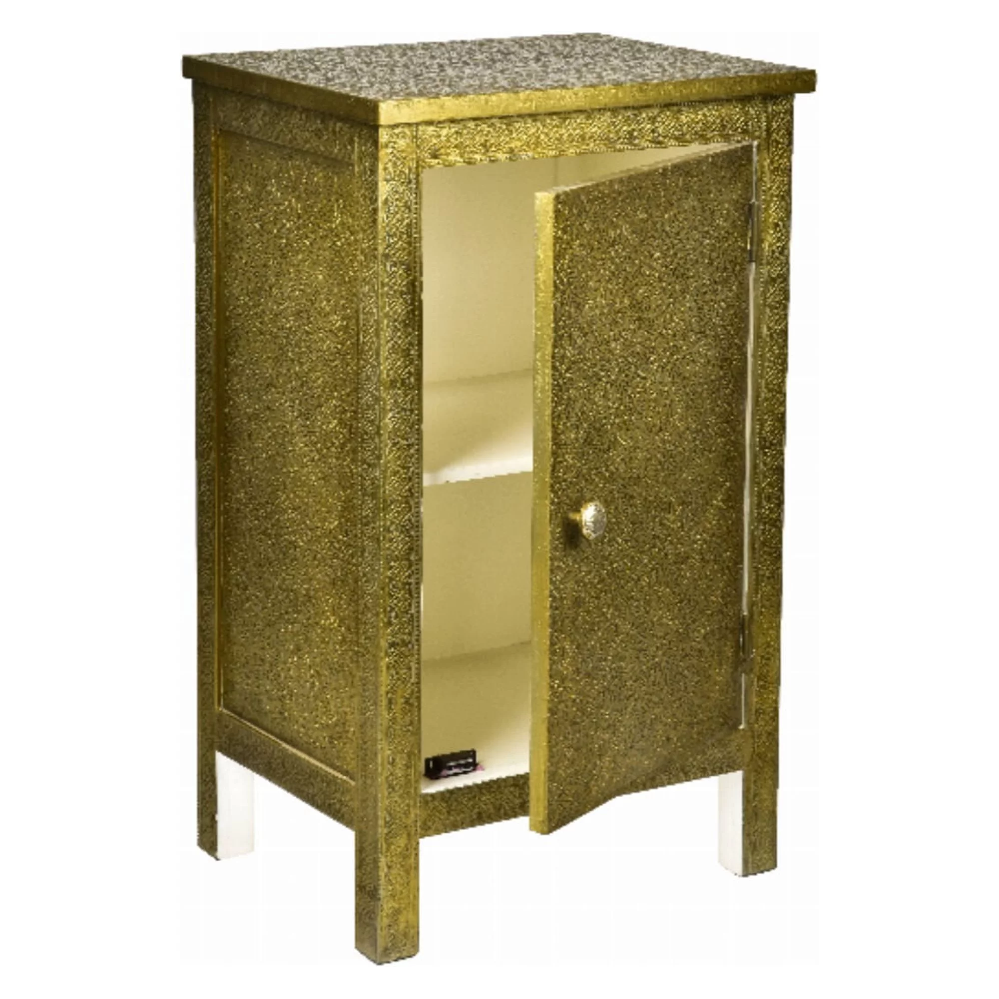 Bungalow Rose Bedside Table With 1 Shelf Silver Metallic Akashia Babool Wood Gold Antique 17X13X28