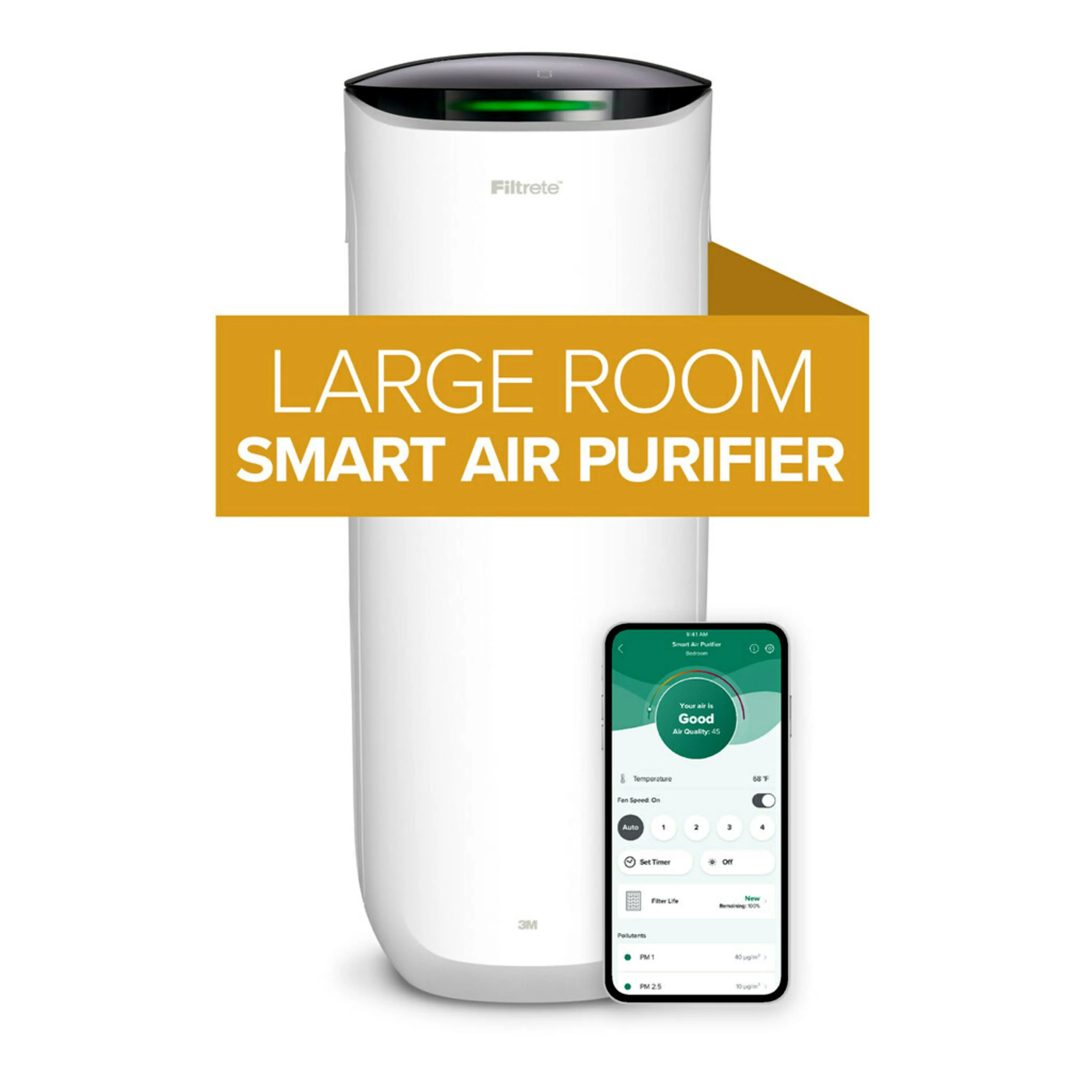 Filtrete Large Air Purifier, White, 310 ft. Coverage, Carbon True HEPA, 1 Smart Device