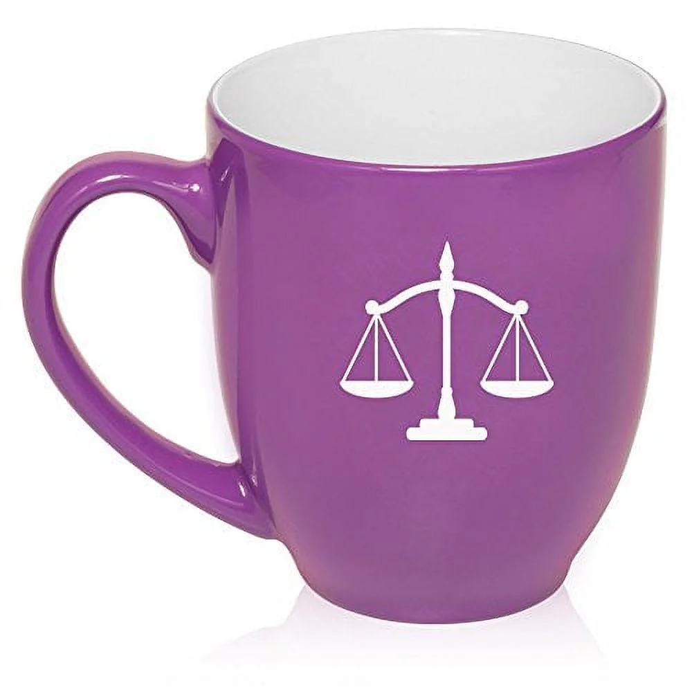 16 oz Large Bistro Mug Ceramic Coffee Tea Glass Cup Scales of Justice (Purple)