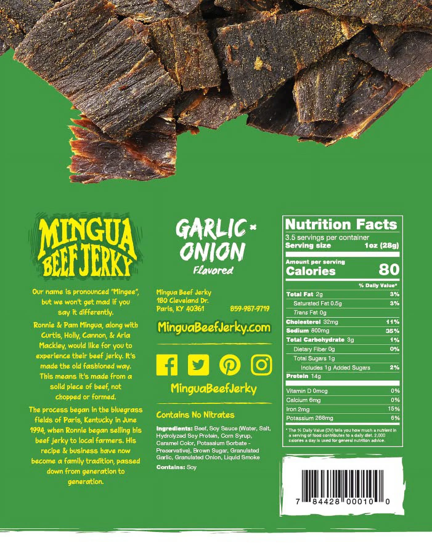 Mingua Beef Jerky - Two Milds + Two Garlic & Onions, 3.5 ounces, 14.0 Ounce