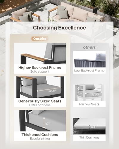 Aluminum Outdoor Patio Furniture Set with Coffee Table, 4 Piece Patio Conversation Sets with Washable Thick Cushions, Patio Sectional Furniture Set for Porch, Balcony, Deck, Gray