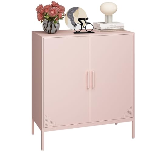 Metal Storage Cabinet with Adjustable Shelves, Steel Buffet Sideboard for Entryway, Living Room, Dining Room, Kitchen, Office, Bar (Black)