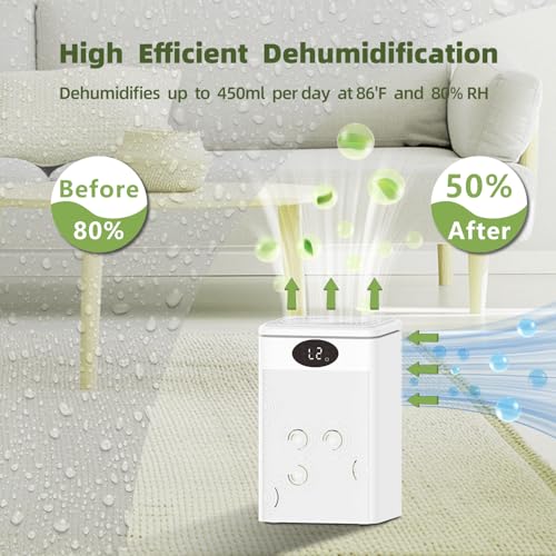 Dehumidifier, 75oz Small Quiet Dehumidifiers for Home Bathroom Bedroom Basement RV with Timer,Sleep Mode, Auto Shut Off, 7 Colors LED Light, White