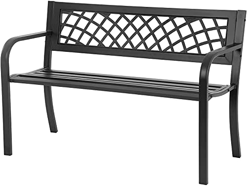 LLLstore Outdoor Bench, Metal Garden Bench with Armrests, Sturdy Steel Frame, 480lb Bearing Capacity, 45.5
