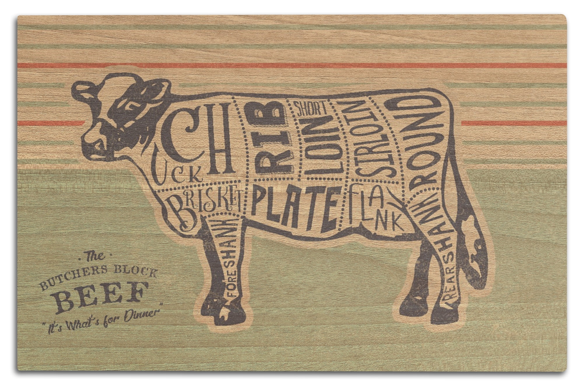 Beef, Butchers Block Meat Cuts Birch Wood Wall Sign (12x18 Rustic Home Decor, Ready to Hang Art)