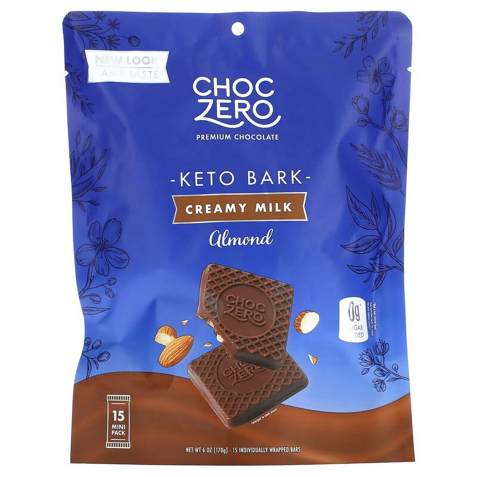 ChocZero, Keto Bark, Milk Chocolate, Almond, 6 Bars, 1 oz Each Pack of 4