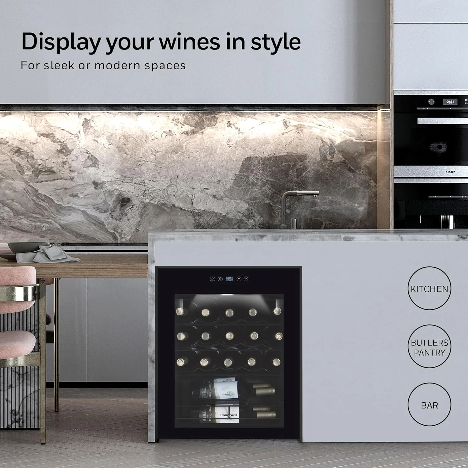 Honeywell 24 Bottle Compressor Wine Cooler Refrigerator for Red, White, Champagne or Sparkling Wine, Digital Temperature Control, Glass Door