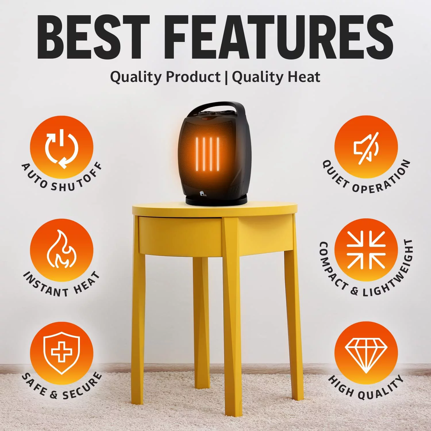 Econohome - Portable Electric Space Heater 1500W/750W - Super Quiet Oscillating Heater Fan with Thermostat