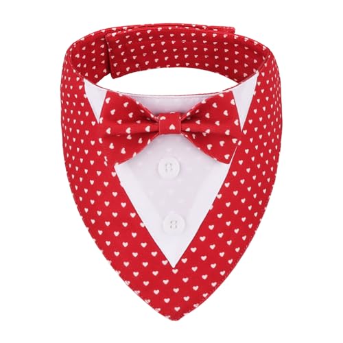 ADOGGYGO Christmas Dog Tuxedo Bandana, Red Plaid Pet Chritstmas Collar with Bowtie, Adjustable Christmas Costume for Large Dogs Pets (L)