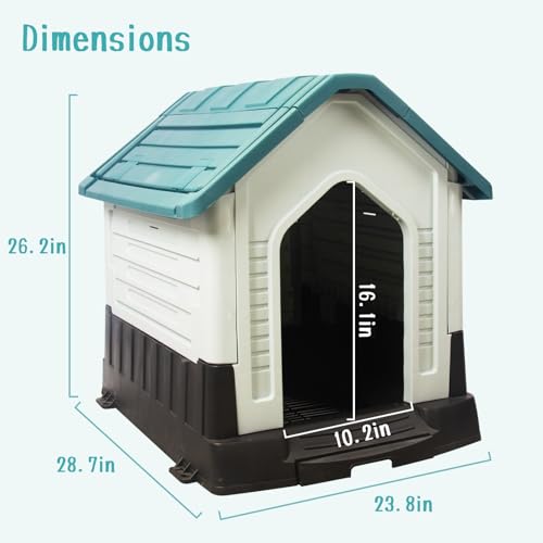 Dog House Indoor Outdoor Durable Waterproof Pet Plastic Dog House for Medium Large Dogs Insulated Puppy Shelter Kennel Crate with Air Vents and Elevated Floor (Blue, 33.1