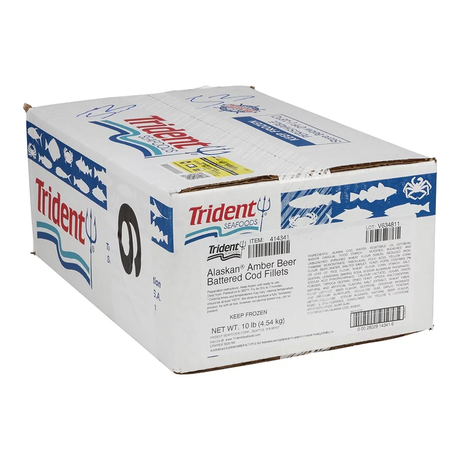 Trident Seafoods Alaska Amber Beer Battered Cod Fillet, 10 Pound - 1 each.
