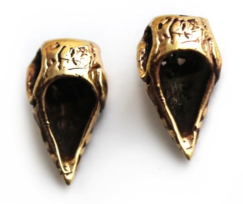 Bronze Norse Viking Celtic Nordic Raven Head Beard Beads Rings, Dwarven Dreadlock Pirate Medieval Hair Beads, Pagan Jewelry (Bronze)