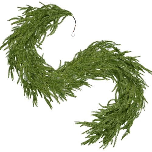 2-Pack 6FT Artificial Norfolk Pine Christmas Garland - Real Touch PE Faux Greenery, Waterproof Indoor Outdoor Decor for Mantel, Staircase, Fireplace, Front Door, Holiday Xmas Decoration