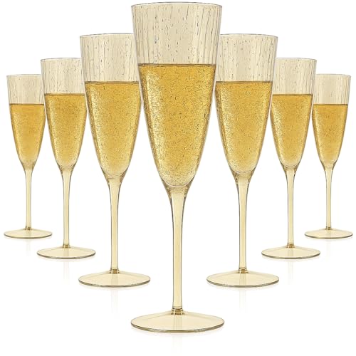 Oojami 6 Oz Gold Glitter Plastic Champagne Glasses 24 Pack Hard Disposable Plastic Champagne Flute Ideal for Home Daily Life Party Wedding Toasting Drinking Champagne Reusable Party Supplies