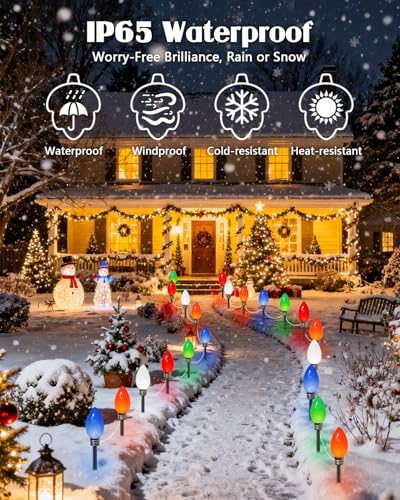 IDEAALS 24-Pack Solar Christmas Candy Cane Lights, Solar Pathway Lights Waterproof, Christmas Decorations Outdoor with 8 Modes for Party Patio Garden Lawn Yard Decor