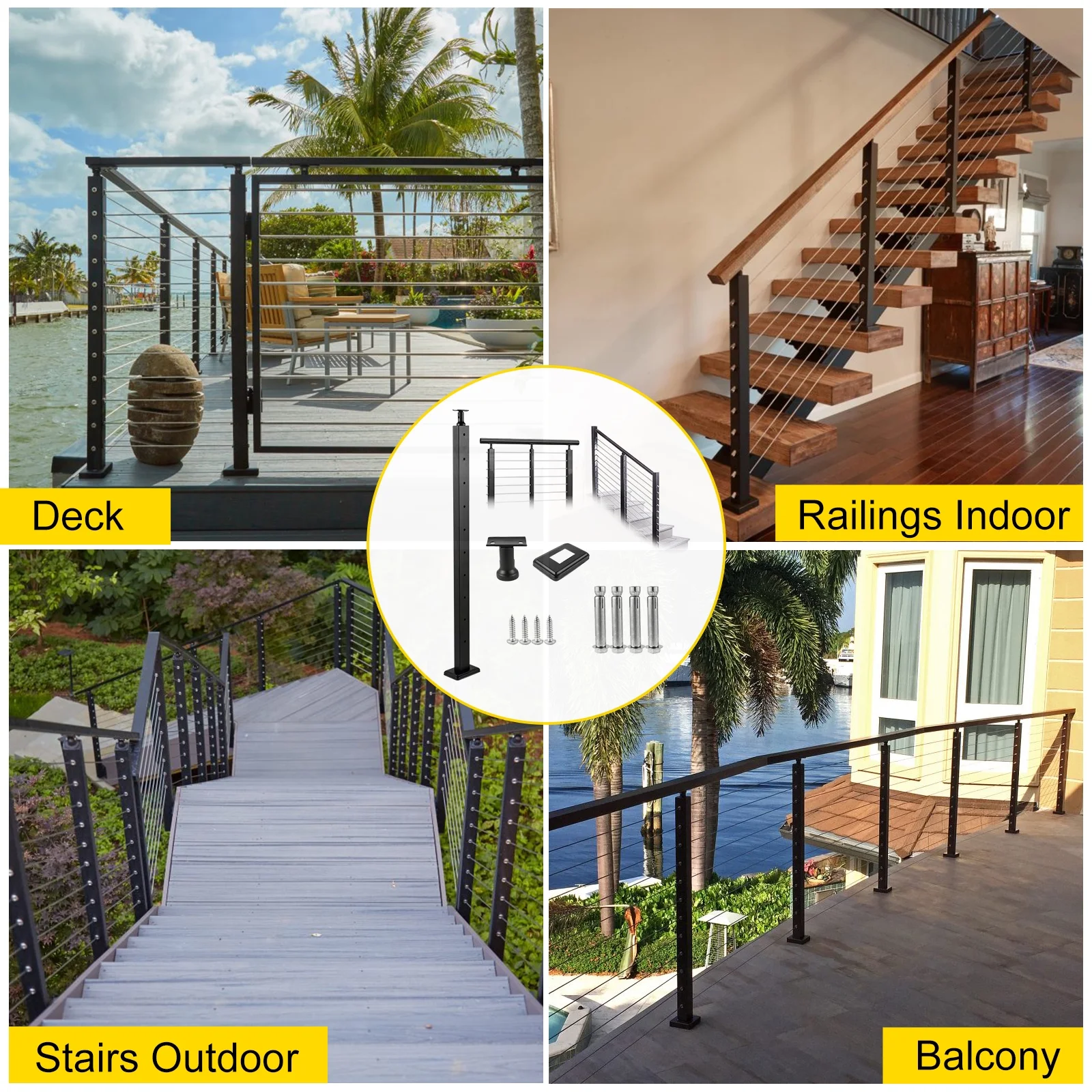 BENTISM Cable Railing Post Deck Railing 42x2x2