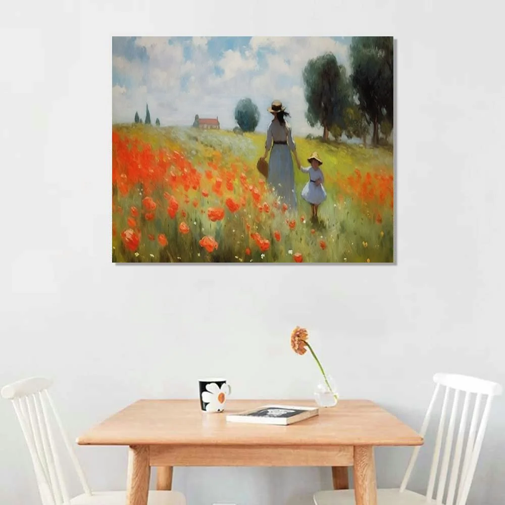 COMIO The Poppy Field Near Argenteuil Canvas Prints Wall Art of Claude Monet Famous Oil Paintings Reproduction Classic Landscape Pictures Artwork for Bedroom Decorations 20x16 inch