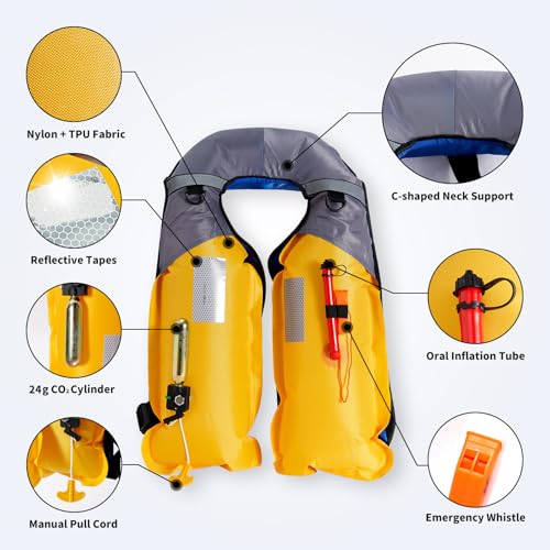 Owntop Manual Inflatable Swim Jacket, D-Ring Attachment, Storage Pocket with Zipper, 24g CO2 Cylinder Included, Low Profile for Kayak, Fishing, Paddle Sports