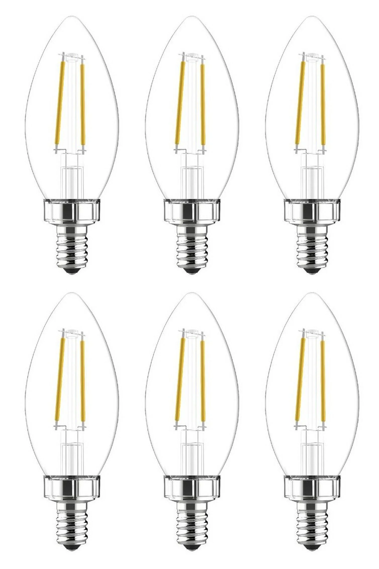 (6 bulbs) GE relax LED HD Decorative Chandelier BC Light bulb, 40 watt equivalent, Clear, Blunt tip, Candelabra base, 2700K comfortable gold soft white light, 4 watt LED Light bulb, dimmable