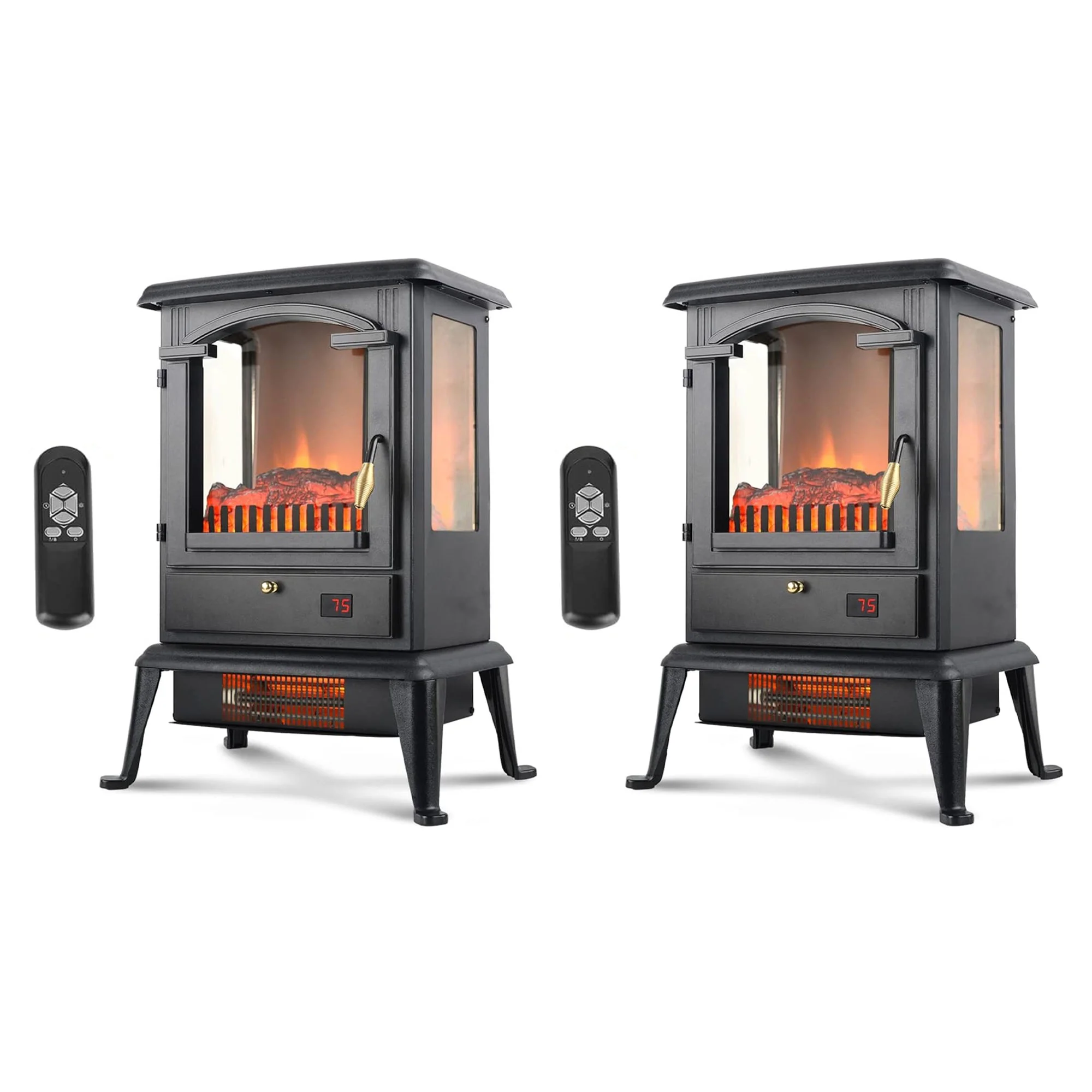 VOLTORB Freestanding Electric Fireplace Heater Stove with Remote (2 Pack)