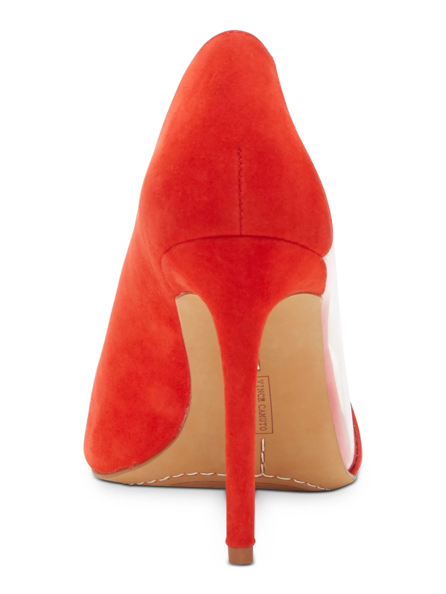 VINCE CAMUTO Womens Red Transparent Panel Padded Rivestan Open Toe Stiletto Slip On Leather Dress Pumps Shoes 7.5 M