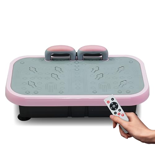 Vibration Plate Fitness Machine with Handle 120 Speed Levels Whole Body Workout for Weight Loss Lymphatic Drainage Home Gym Pink