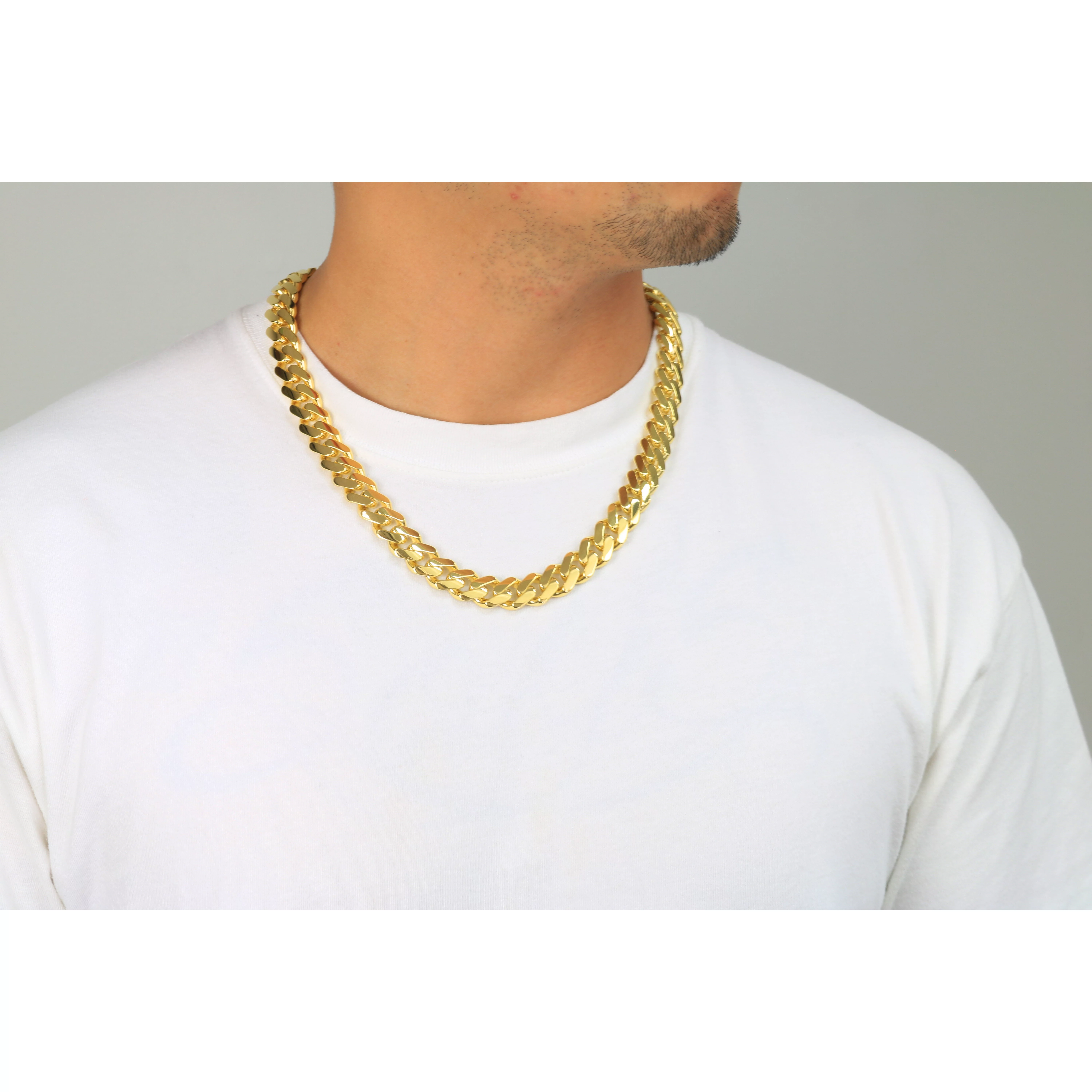 Nuragold 14k Yellow Gold 13mm Royal Monaco Miami Cuban Link Chain Necklace, Mens Jewelry Fancy Box Clasp 20