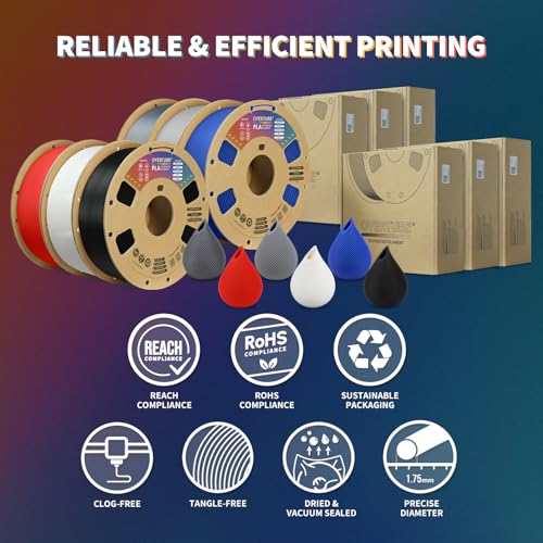 OVERTURE PLA Filament 1.75mm PLA 3D Printer Filament, 2kg Cardboard Spool (4.4lbs), Dimensional Accuracy +/- 0.02mm, Fit Most FDM Printer (Black 2-Pack)