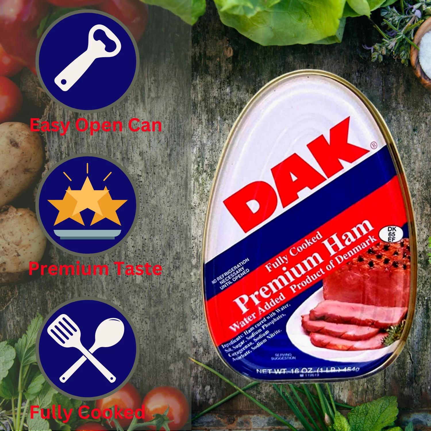 Premium Canned Ham 16oz Easy Open Can Fully Cooked Ready to Eat Camping Picnic Meal Breakfast Lunch Snack Premade Valentines Birthday Party Dinner Main Dish Salad Sandwich Glazed Meat, Pack of 2