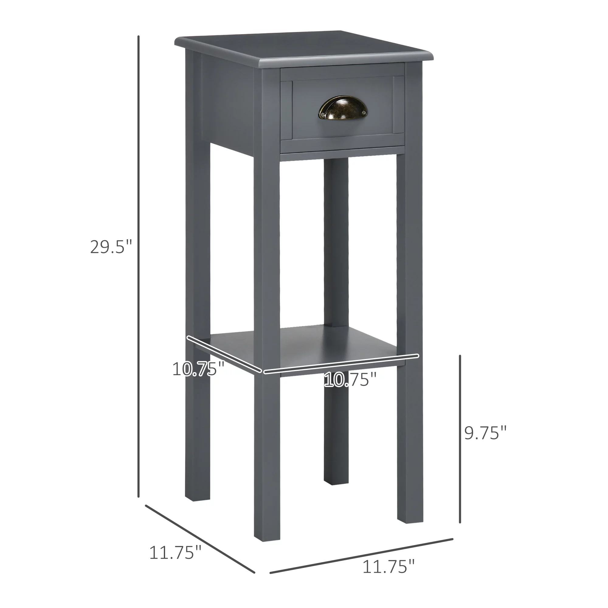 HOMCOM 2-Tier Side Table with Drawer Shelf, End Table, Gray