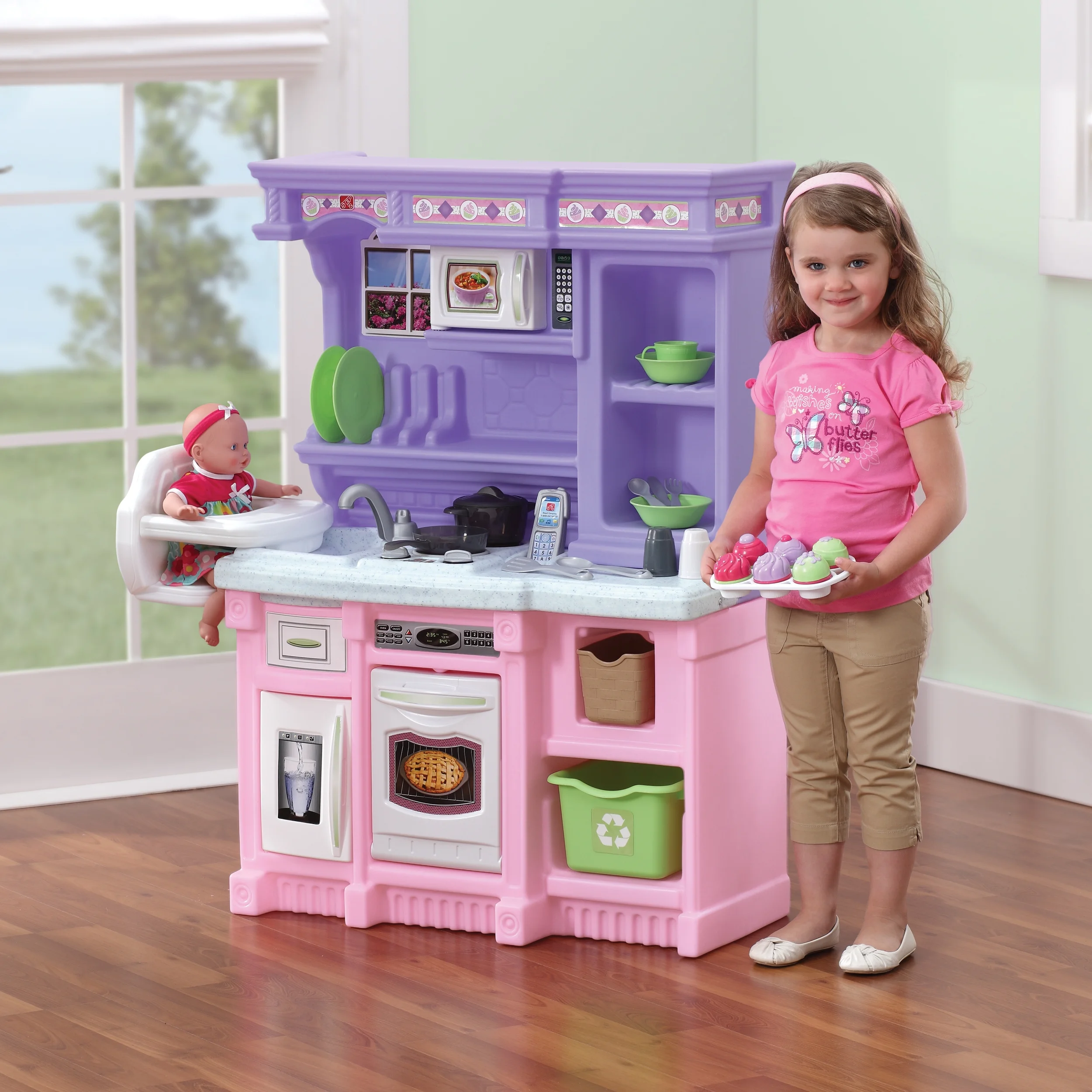 Step2 Little Bakers Pink Toddler Plastic Kitchen Playset with 30 Piece Play Set