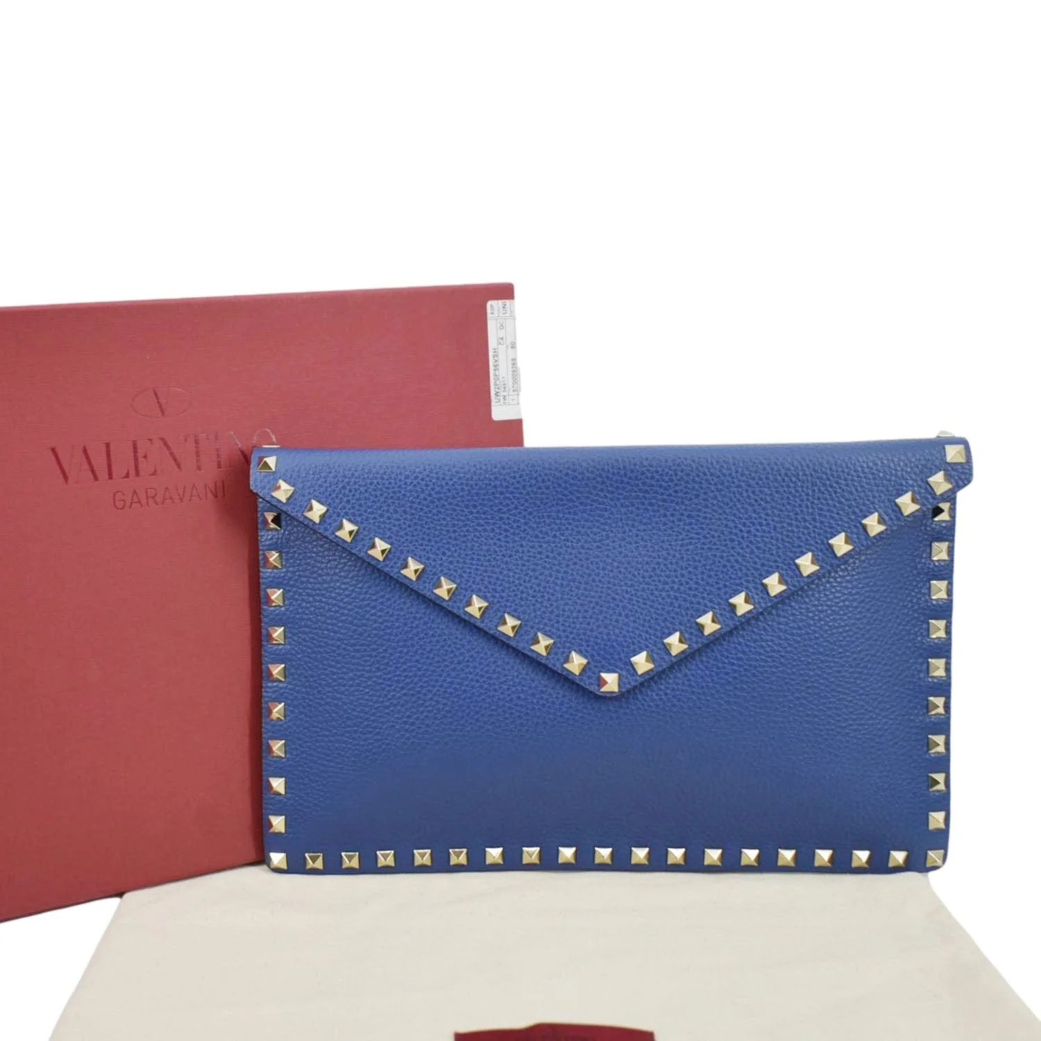 Pre-owned VALENTINO Garavani Rockstud Grainy Envelope Pouch Blue
